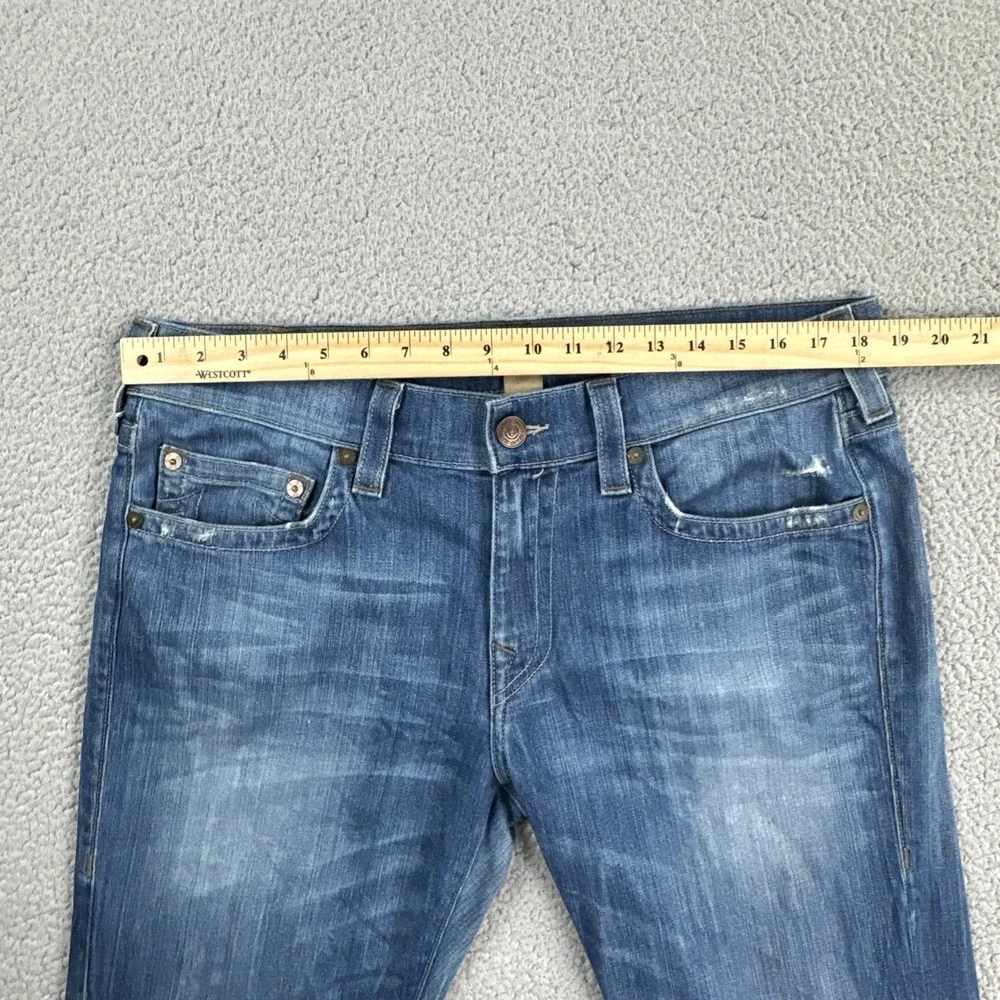 True Religion Geno Relaxed Slim Jeans Men 34 Blue Stretch Whisker Fade USA Made